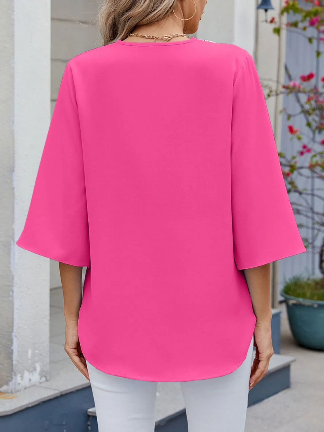 V-Neck 3/4 Sleeve Blouse - -