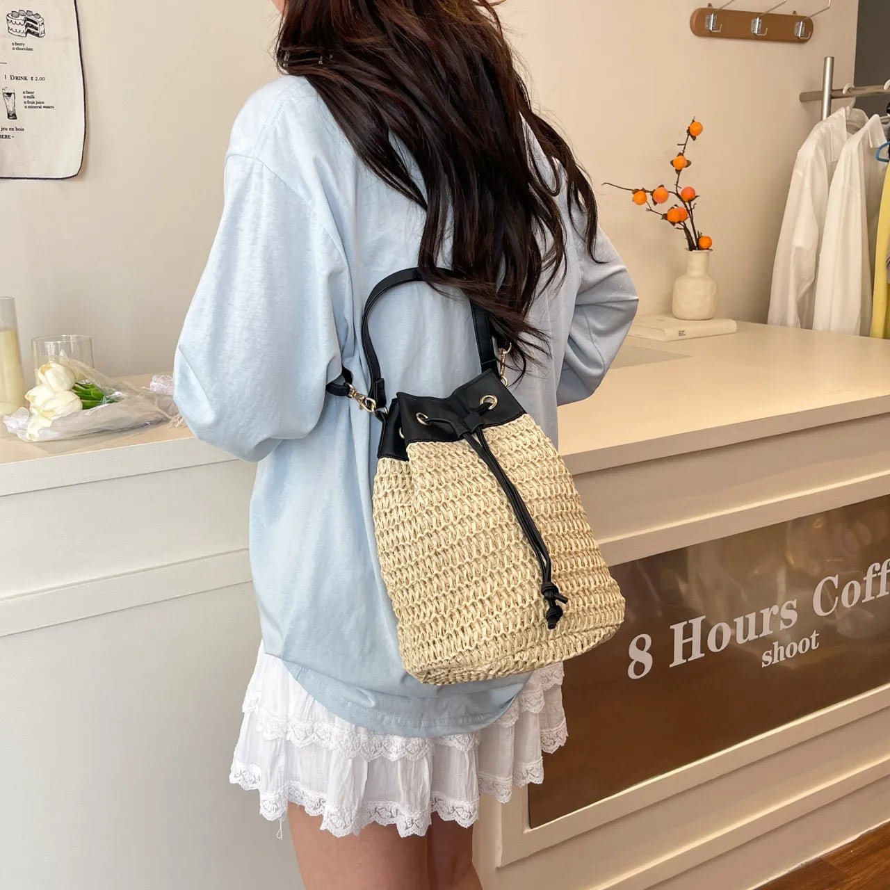 Limoncello Days – Raffia Bucket Crossbody - -