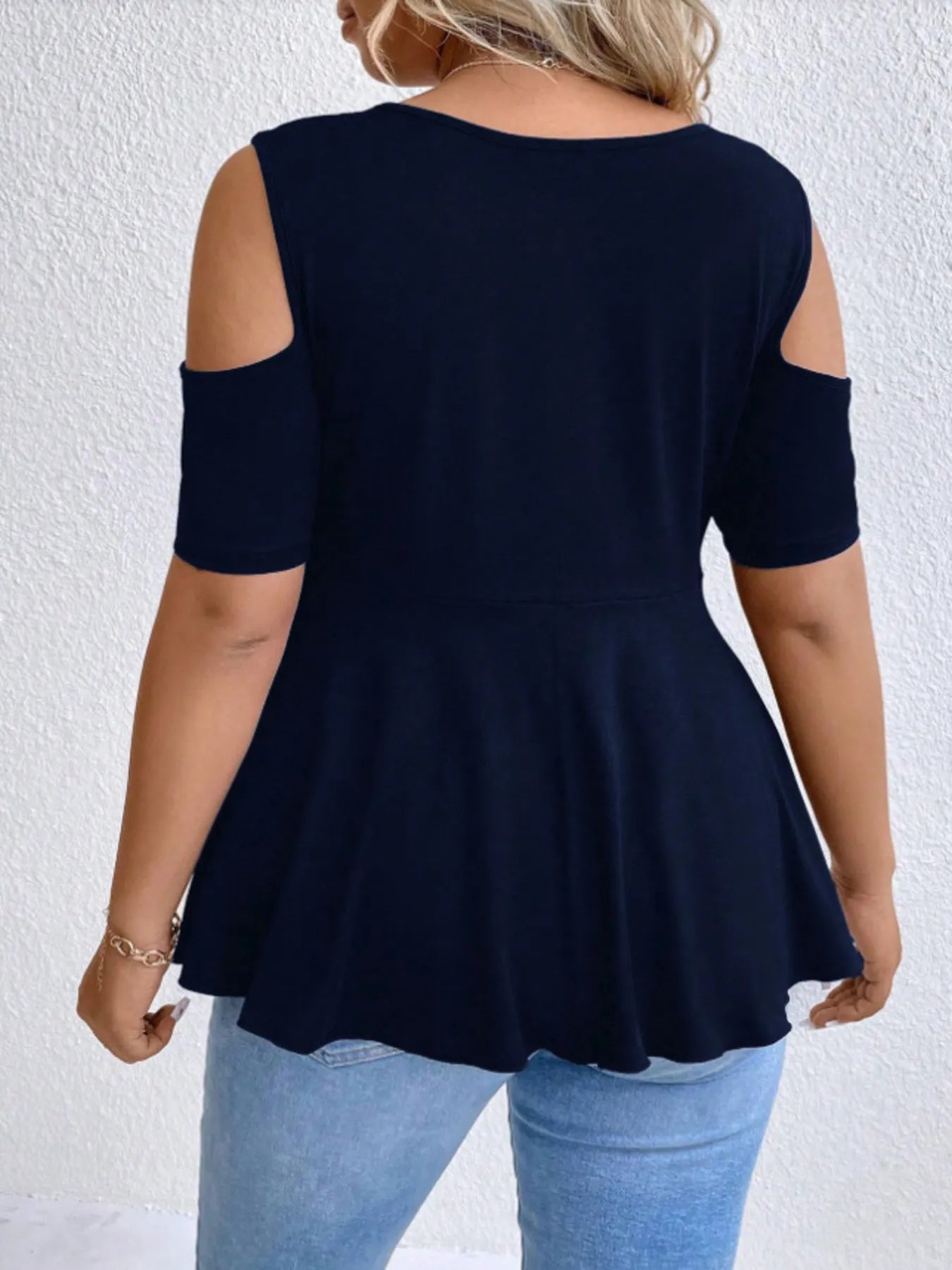 Cold Shoulder Short Sleeve Blouse - -