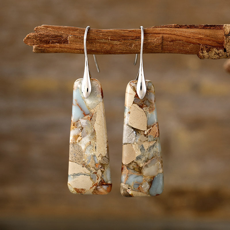 Earthy Copper Stone Drop Earrings - Yellow Silver One Size -
