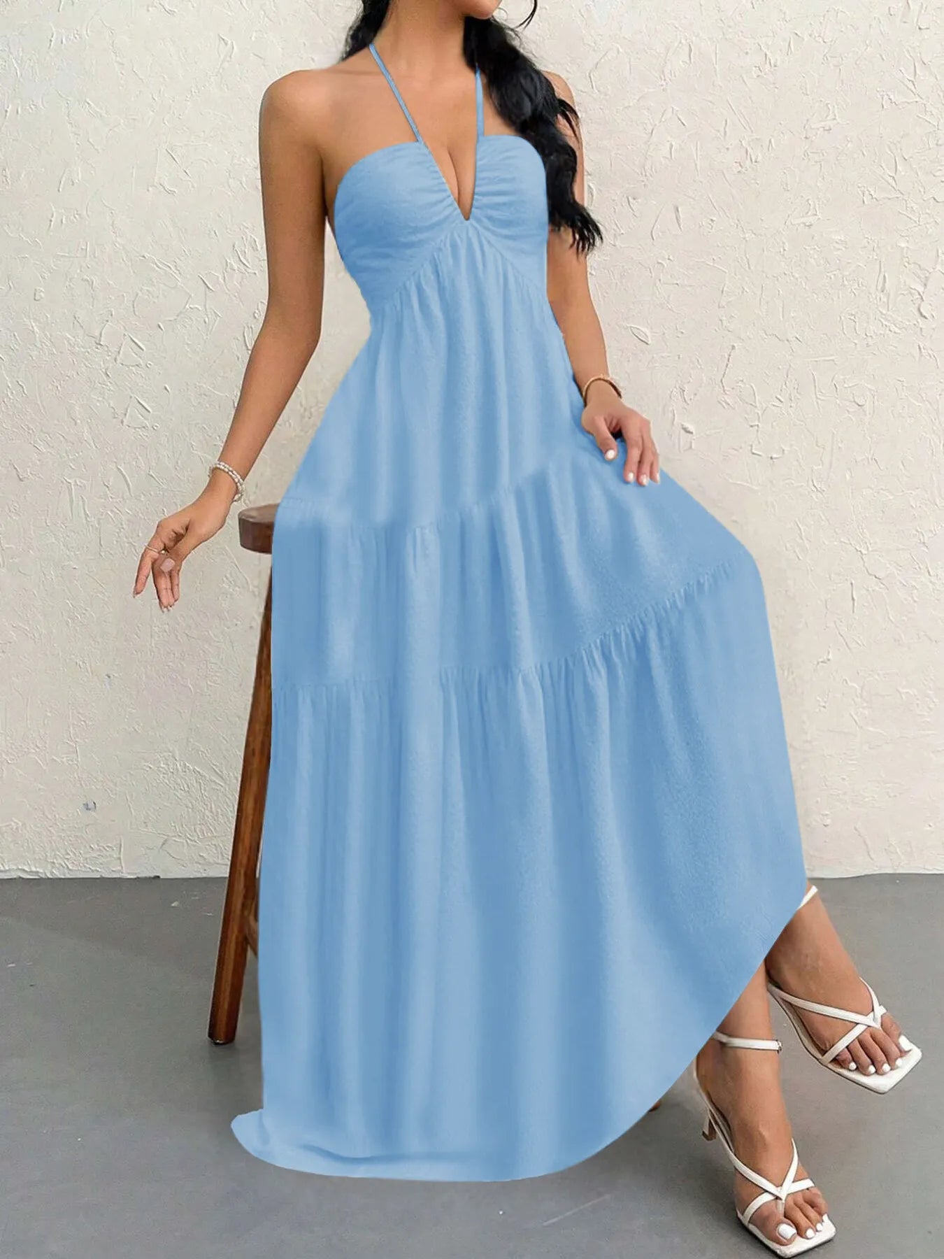 Luxe Halter Tiered Maxi Dress - Elevated Backless Statement - -