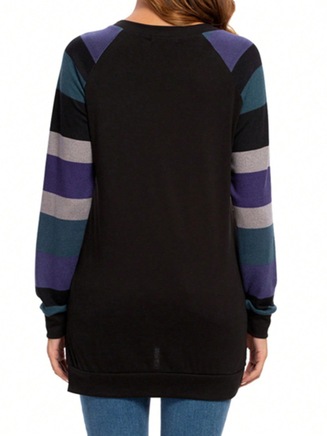 Color Block Round Neck Long Sleeve T-Shirt - -