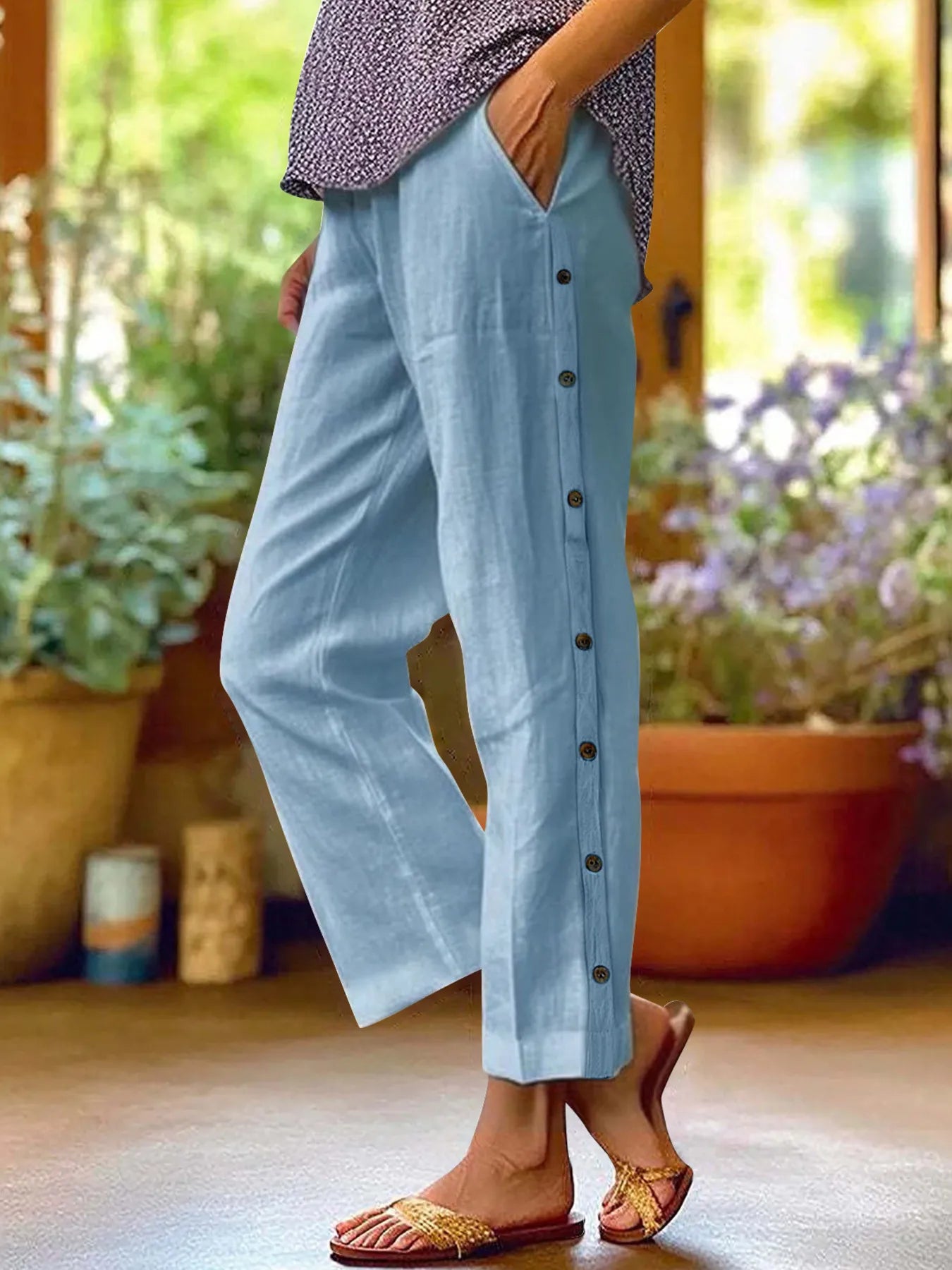 Coastal Stroll – Button Linen Pants – | Shannon’s Chique Boutique