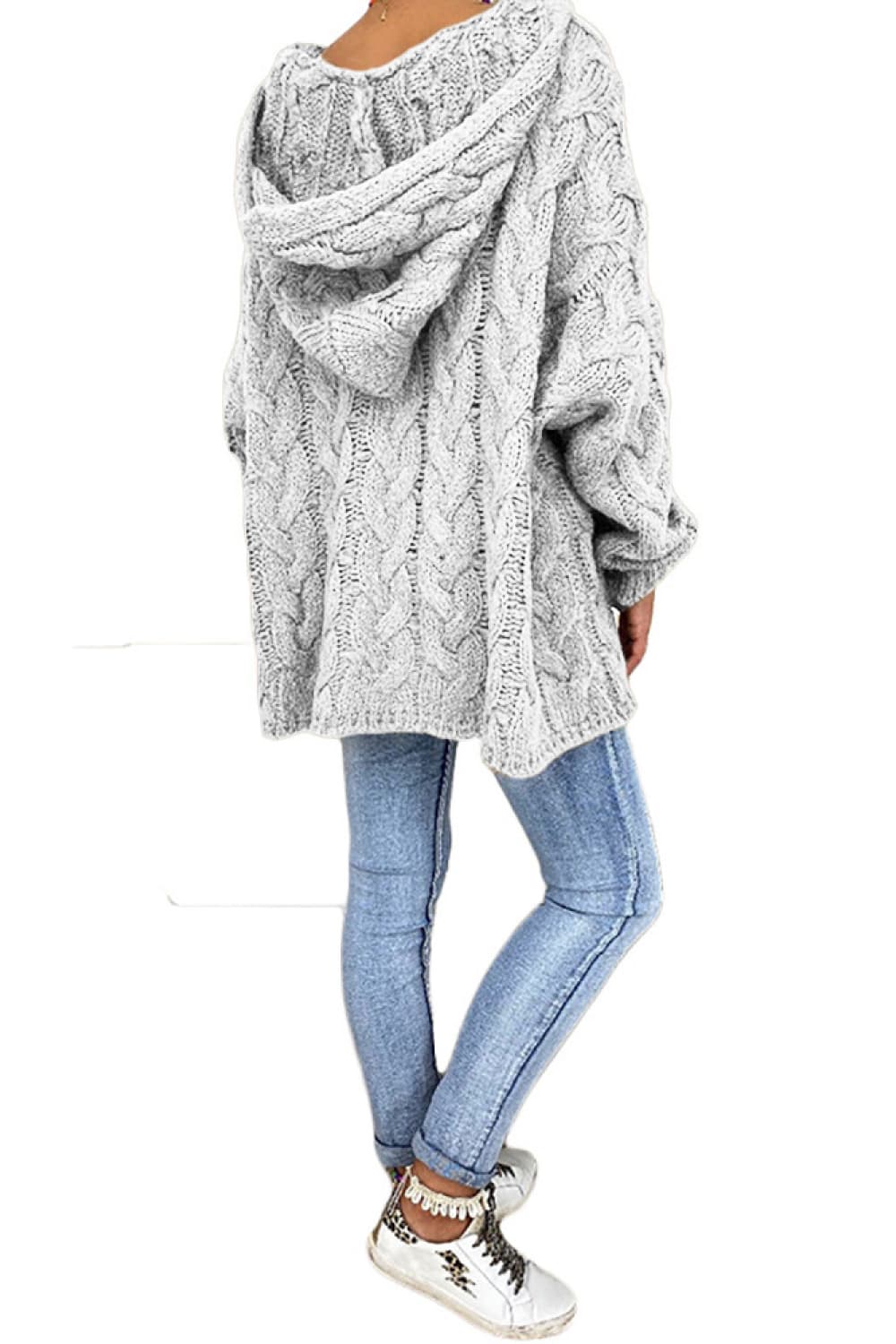 Cable-Knit Hooded Sweater - -