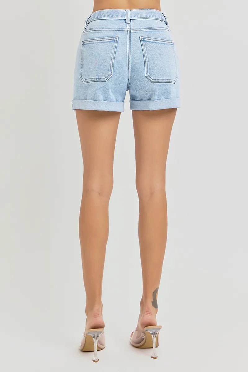 RISEN Full Size High Rise Belted Roll Up Shorts Plus Size - -