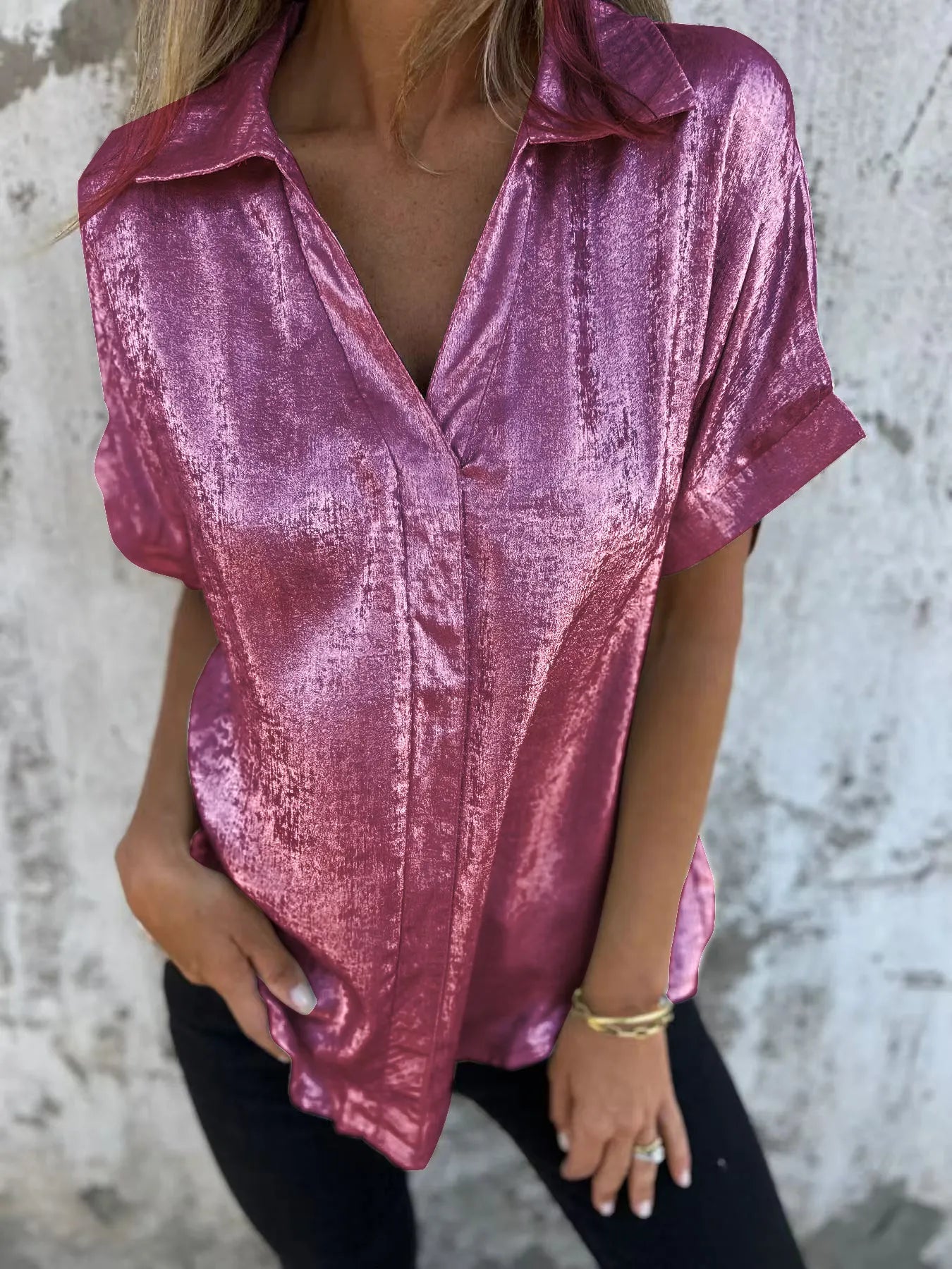Shannon's Chique Boutique - Plus Size Collared Shirt - Purple Red -