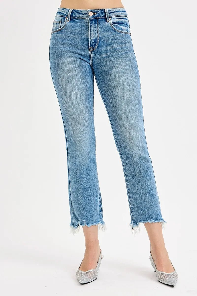 RISEN Full Size High Rise Crop Straight Slim Jeans Plus Size - -