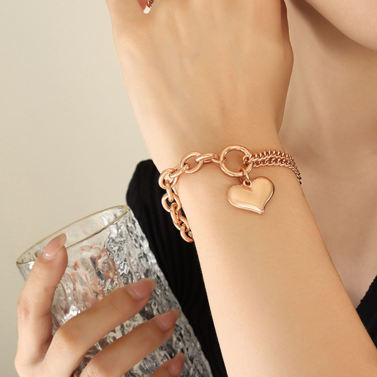 Half Chunky Chain Titanium Steel Bracelet - Rose Gold One Size -