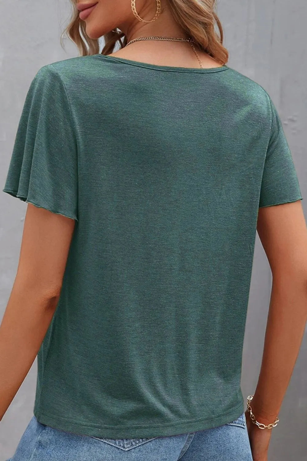 V-Neck Short Sleeve T-Shirt - -