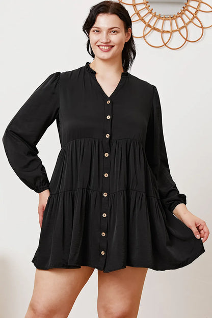 Ruffled Button Up Long Sleeve Tiered Shirt - -