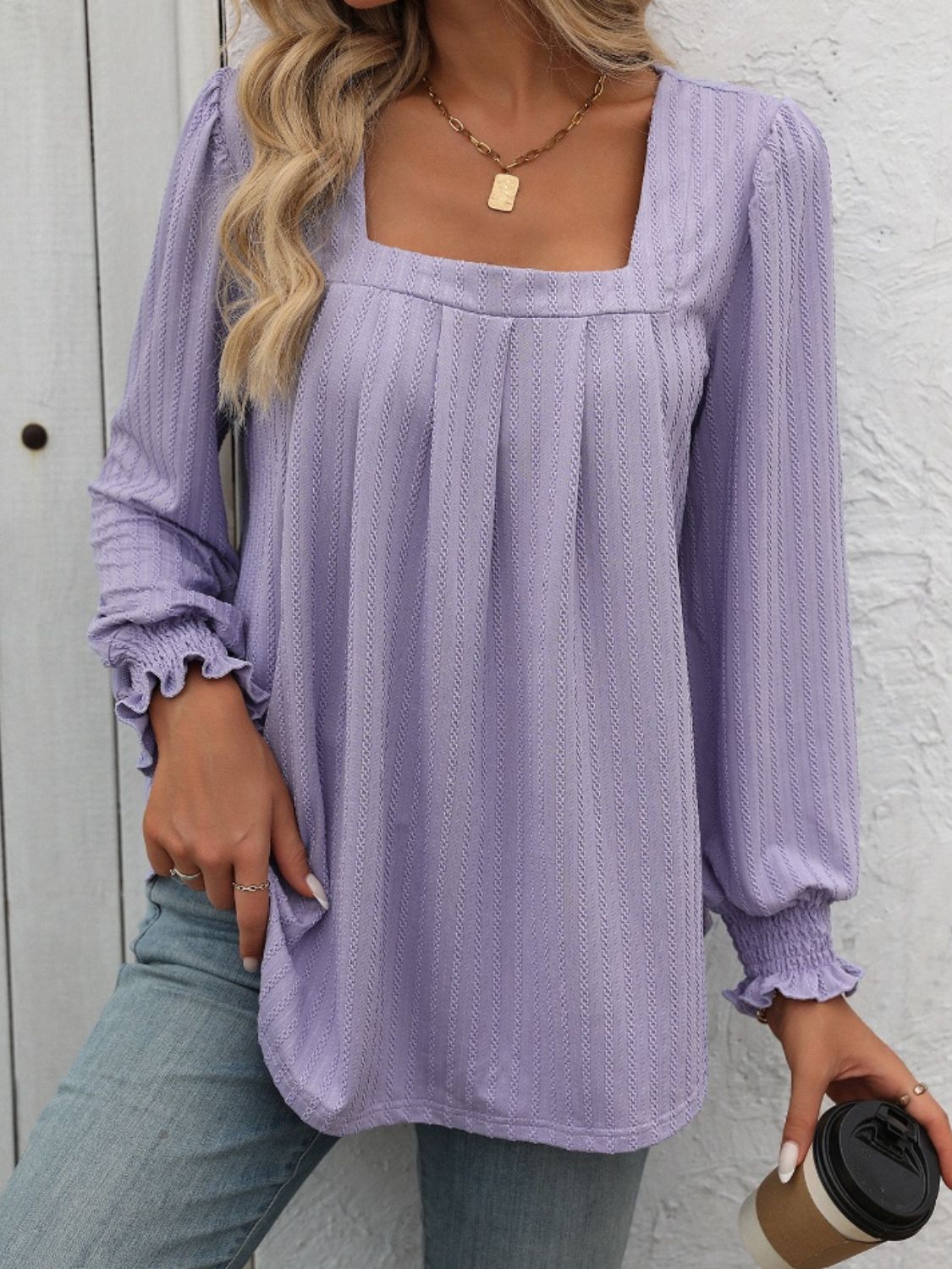 Mandy Square Neck Long Sleeve Top - -