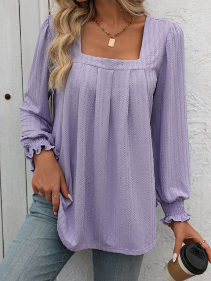 Mandy Square Neck Long Sleeve Top - -