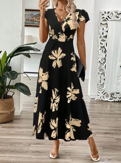 Printed Surplice Wrap Midi Dress - Flattering Wrap Dress – | Shannon’s Chique Boutique