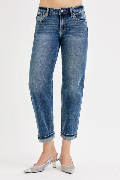 RISEN Full Size Low Rise Crop Boyfriend Jeans Plus Size - -