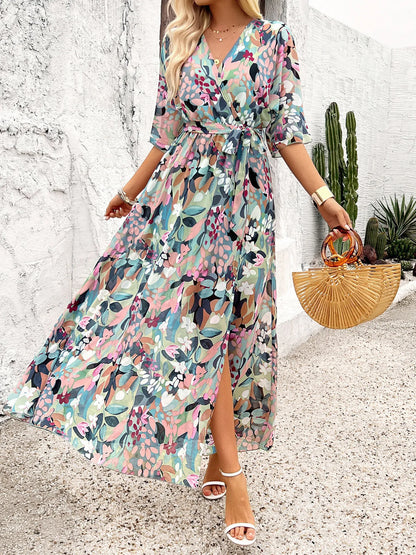 Slit Printed Surplice Half Sleeve Maxi Dress – | Shannon’s Chique Boutique