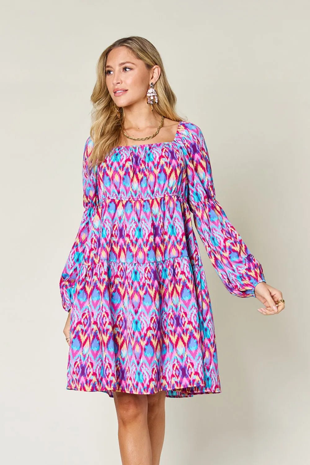 Double Take Full Size Printed Long Sleeve Dress – | Shannon’s Chique Boutique