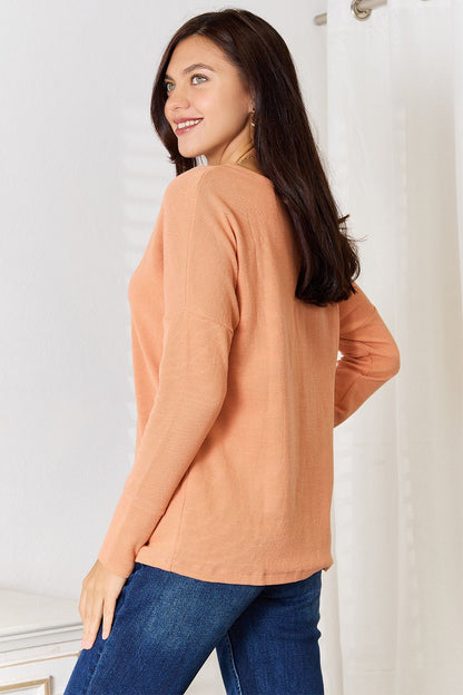 Basic Bae Half Button Long Sleeve Top - -