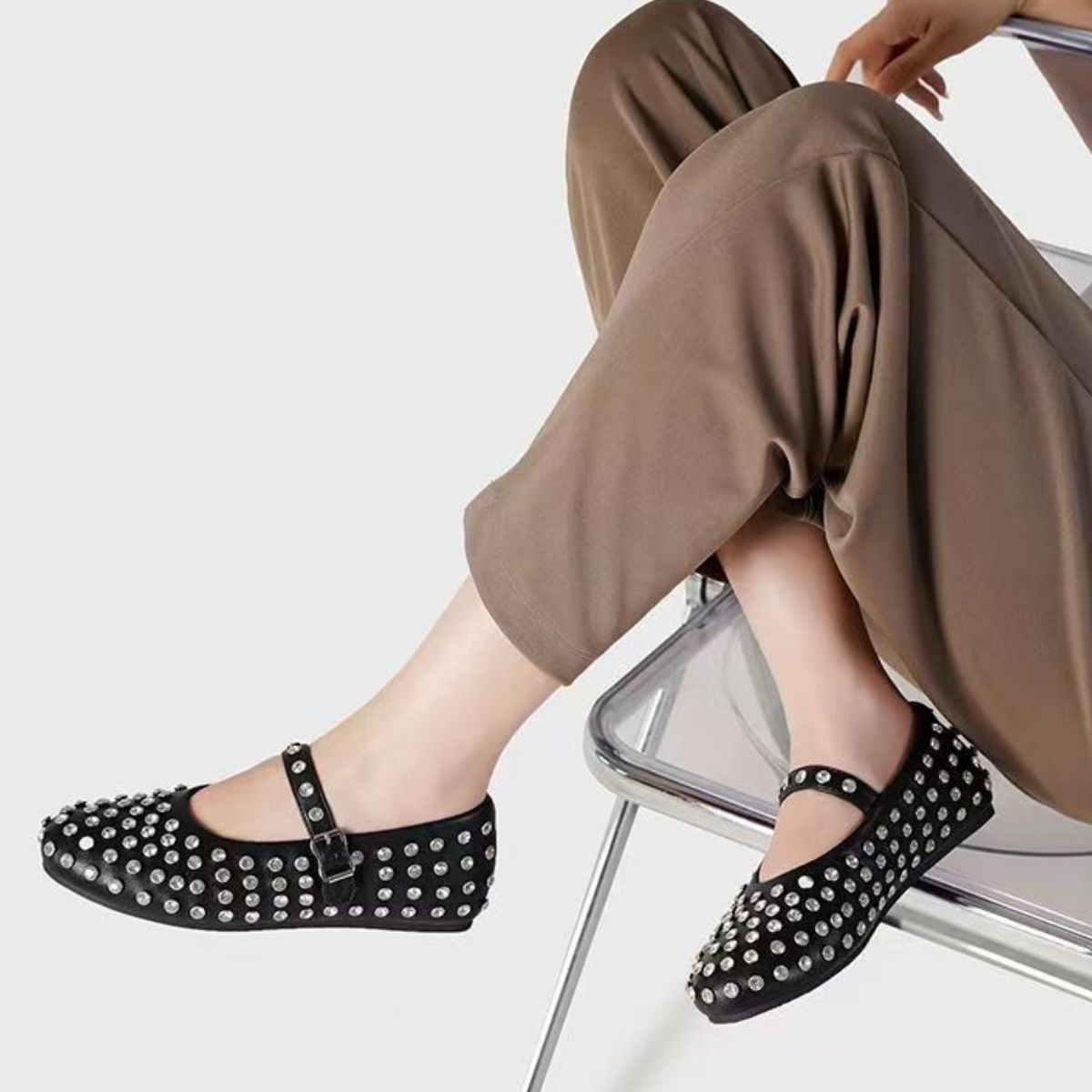 PU Leather Studded Flat Loafers - -