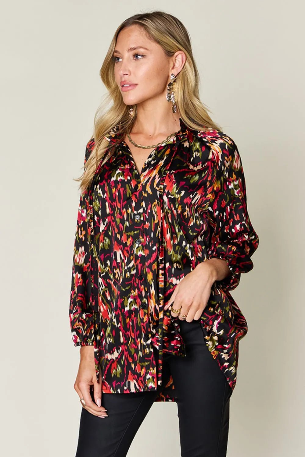 Double Take Full Size Printed Button Up Long Sleeve Shirt – | Shannon’s Chique Boutique