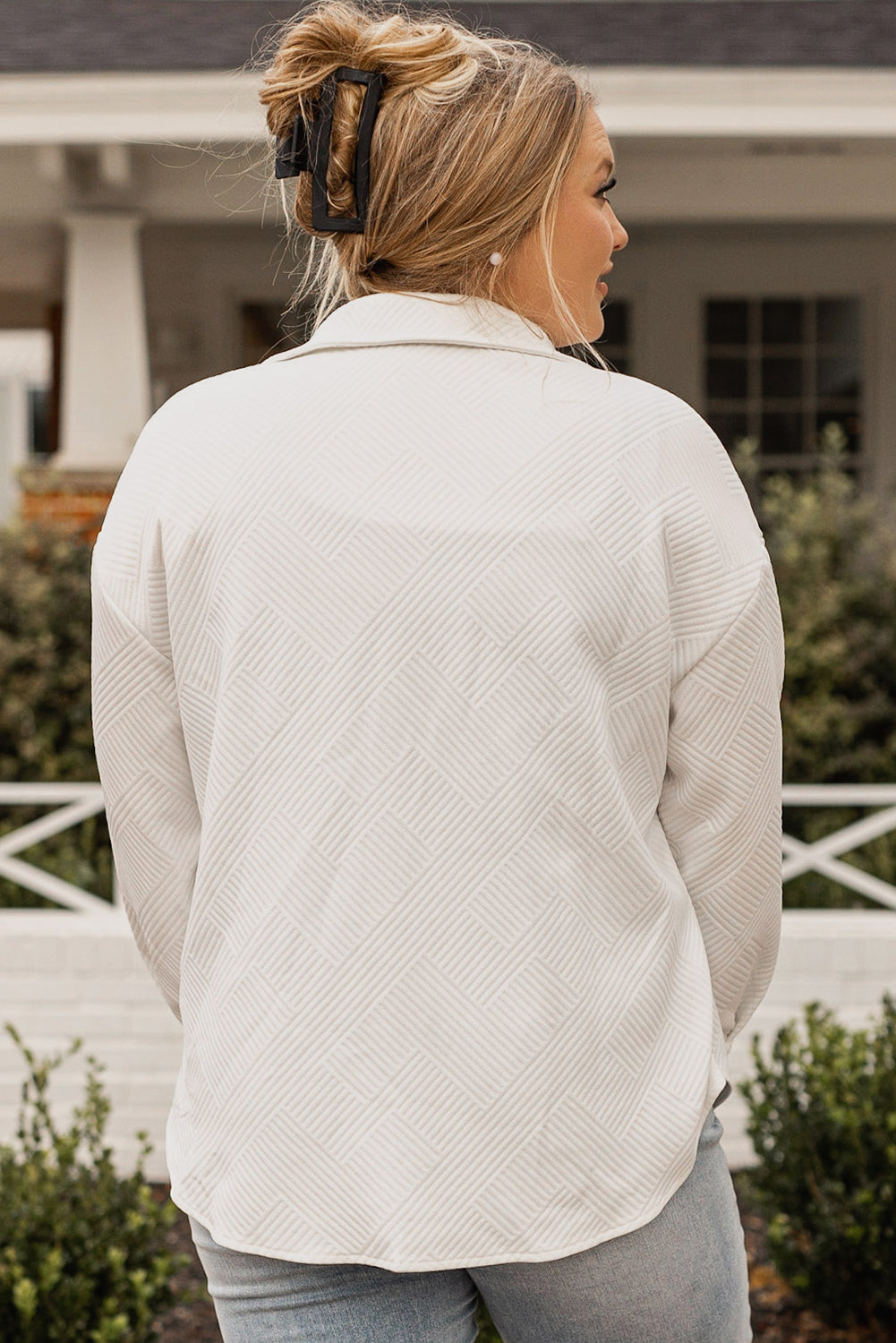 Plus Size Snap Down Dropped Shoulder Jacket - -