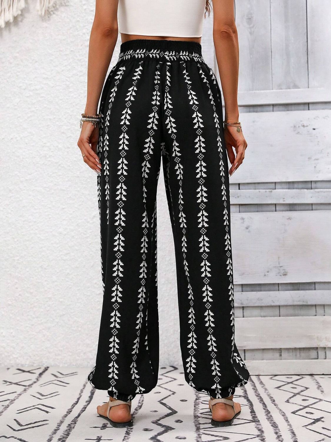 Tied Printed High Waist Pants - -
