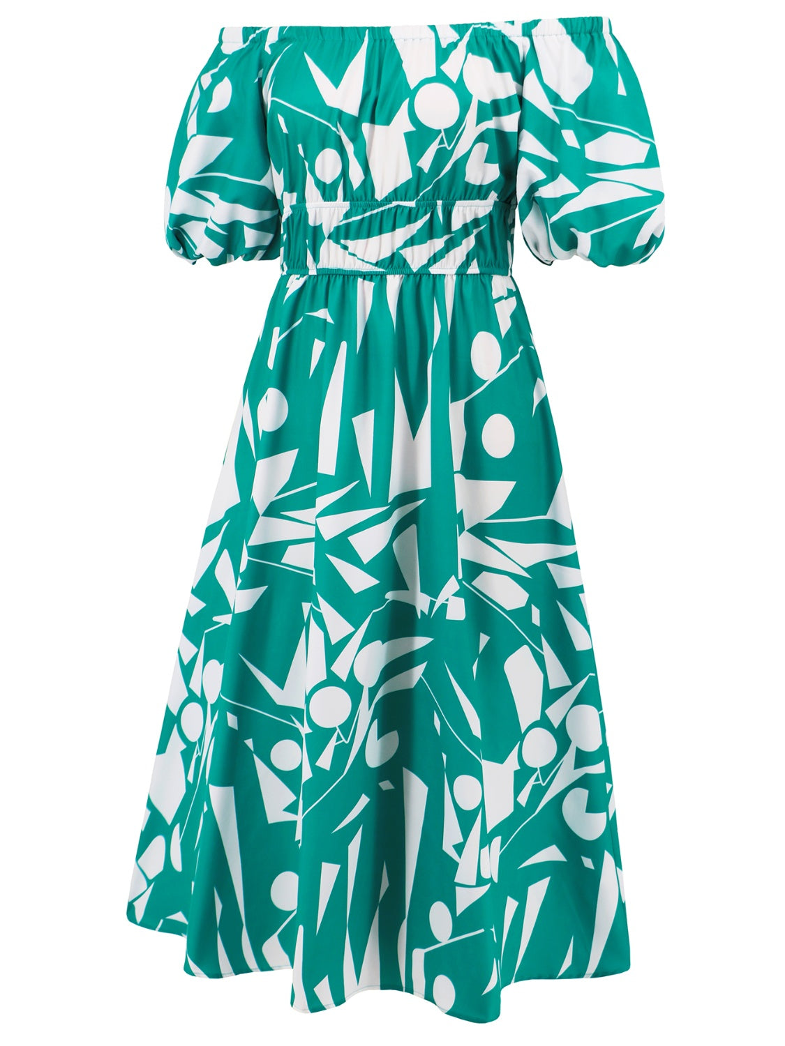 Printed Off-Shoulder Balloon Sleeve Dress