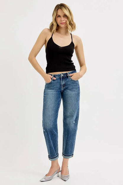 RISEN Full Size Low Rise Crop Boyfriend Jeans Plus Size - -