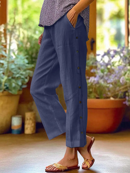 Coastal Stroll – Button Linen Pants – | Shannon’s Chique Boutique