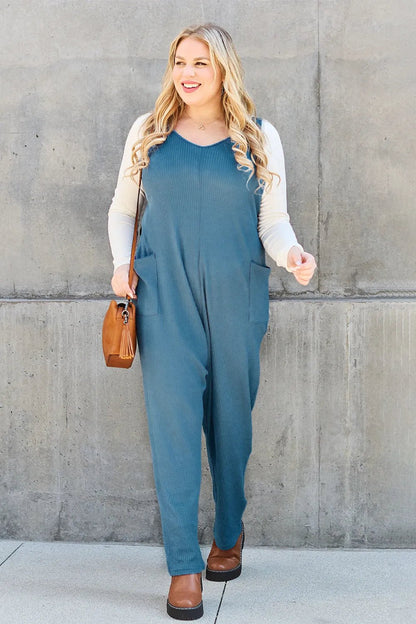 Double Take Full Size Sleeveless Straight Jumpsuit - -