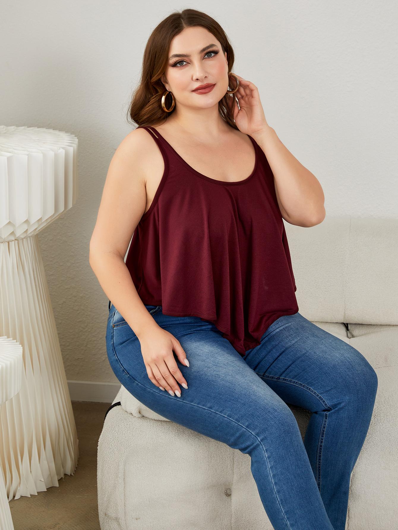 Plus Size Double-Strap Scoop Neck Cami - -