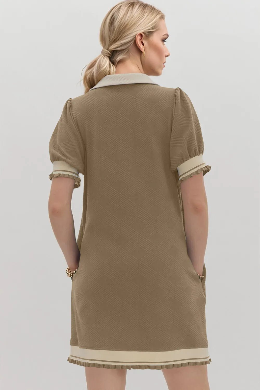 Oh Frill Contrast Trim Johnny Collar Short Sleeve Mini Dress – | Shannon’s Chique Boutique