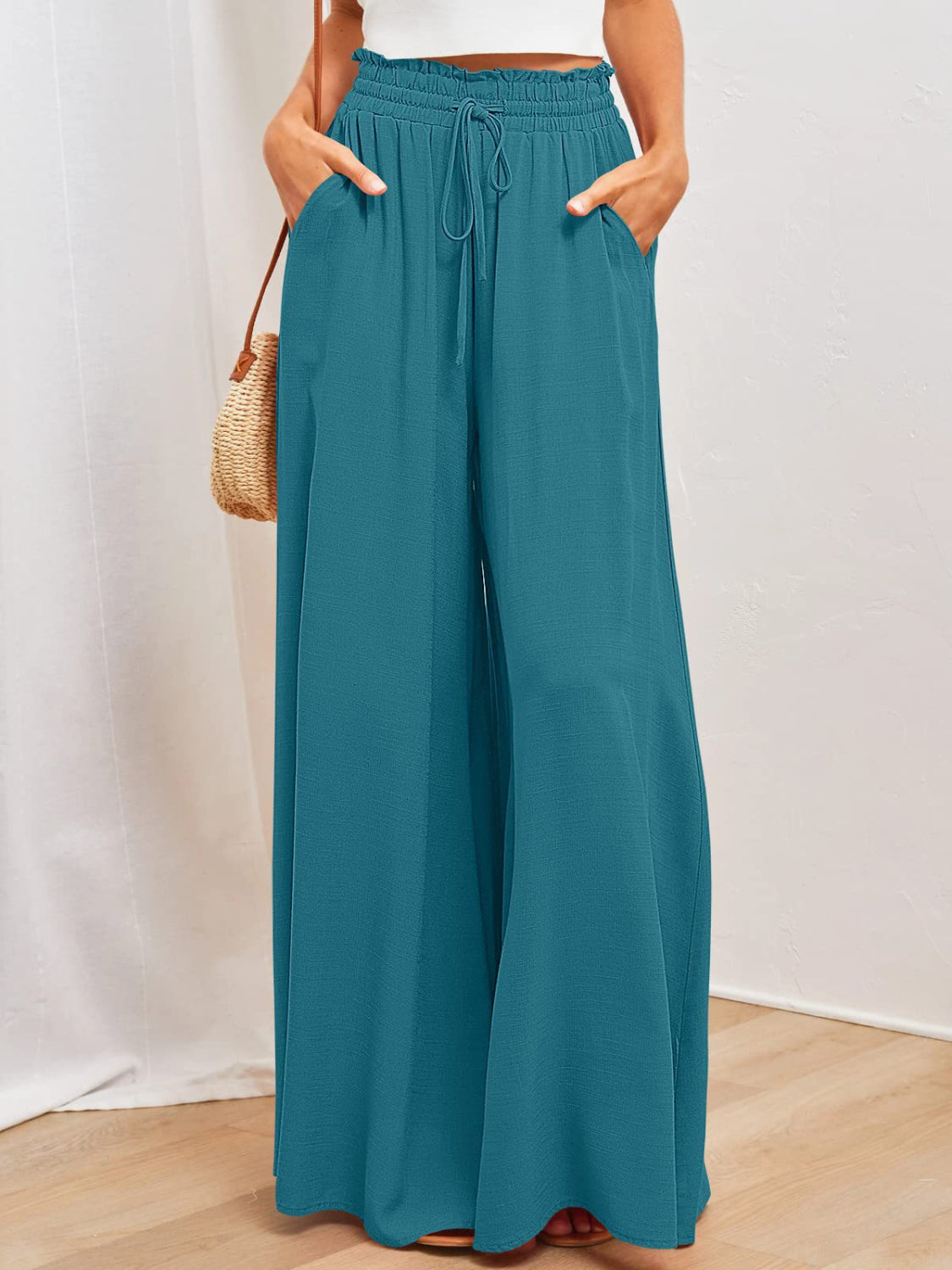 Wide Leg Pants with Pockets - -
