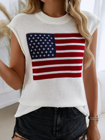 Devine US Flag Round Neck Sweater Vest - -