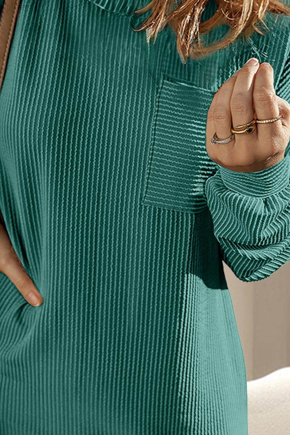 Striped Round Neck Long Sleeve Mini Dress - -