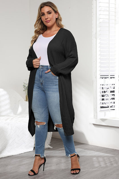 Plus Size Open Front Long Sleeve Cardigan - -