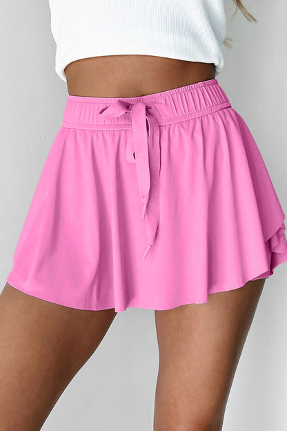 Drawstring High Waist Lined Active Skorts - -