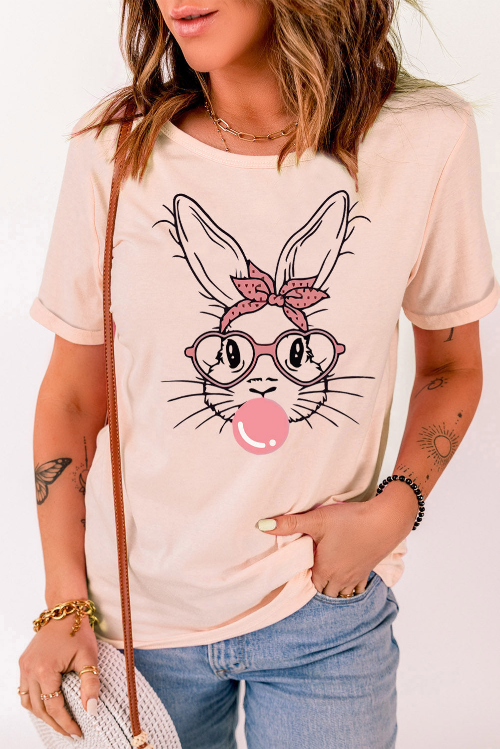 Rabbit Graphic Round Neck Short Sleeve T-Shirt – | Shannon’s Chique Boutique