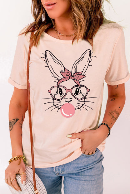 Rabbit Graphic Round Neck Short Sleeve T-Shirt – | Shannon’s Chique Boutique