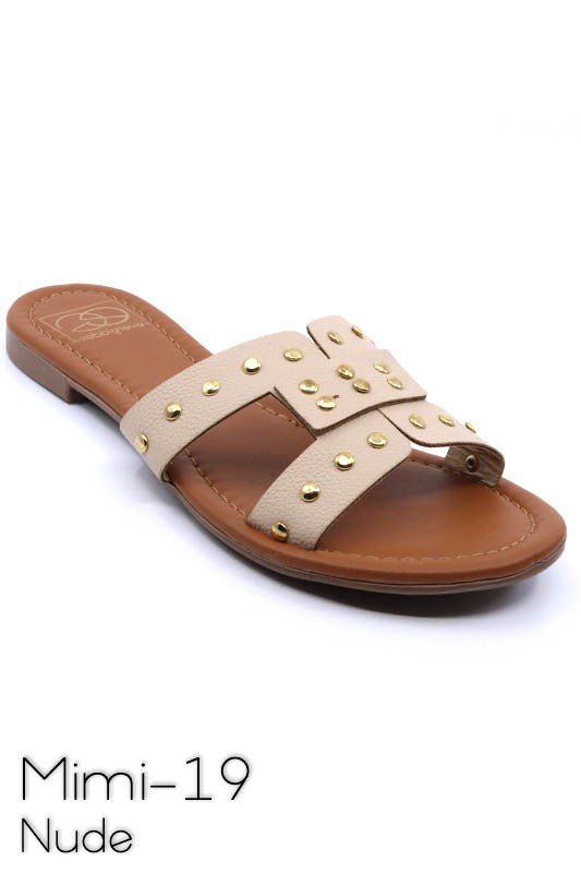 Slide sandal with rivet studs - -
