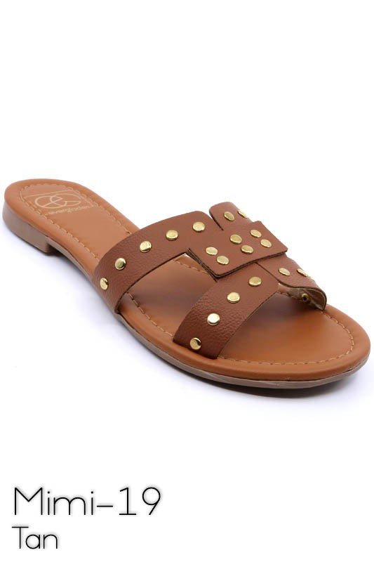 Slide sandal with rivet studs - Nude -