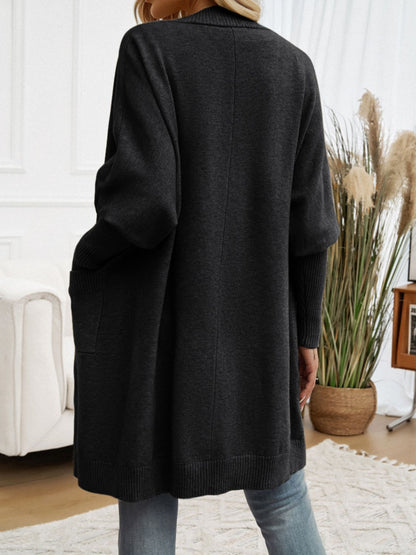 Devine Open Front Long Sleeve Cardigan - -