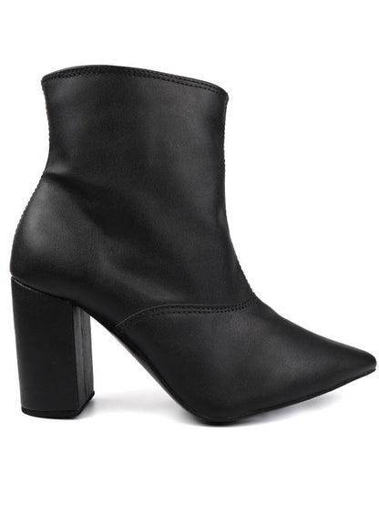 Pointed Toe Bootie with a Block Heel - Black -