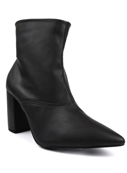 Pointed Toe Bootie with a Block Heel - -