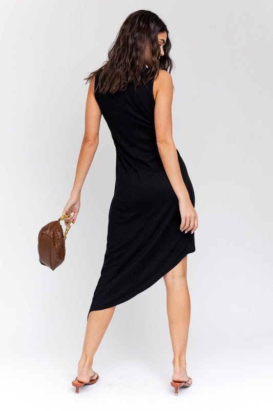 Twist Wrap Rib Midi Dress – Modern Minimalist - -