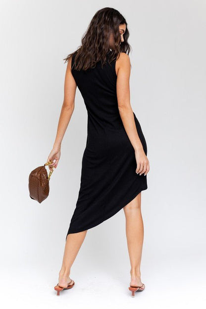 Twist Wrap Rib Midi Dress – Modern Minimalist - -