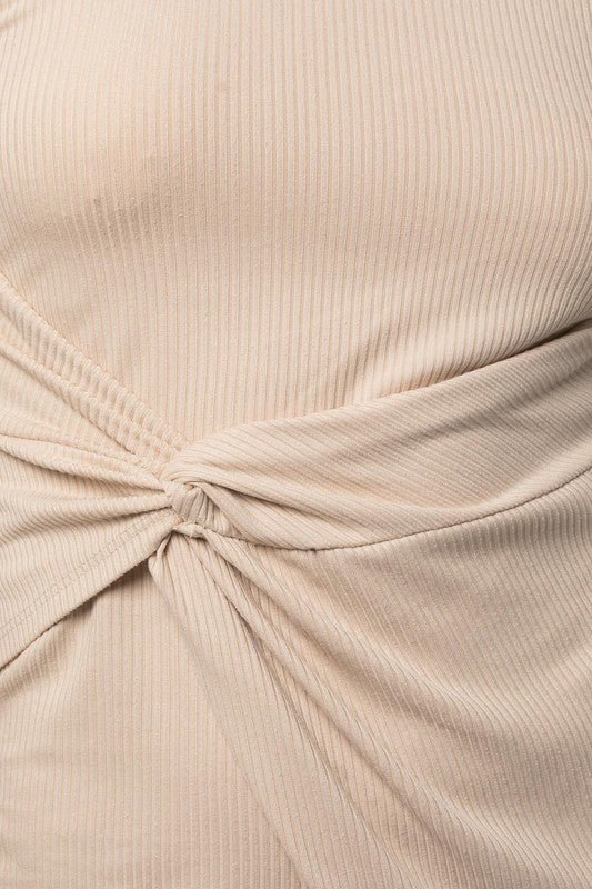 Twist Wrap Rib Midi Dress – Modern Minimalist - -
