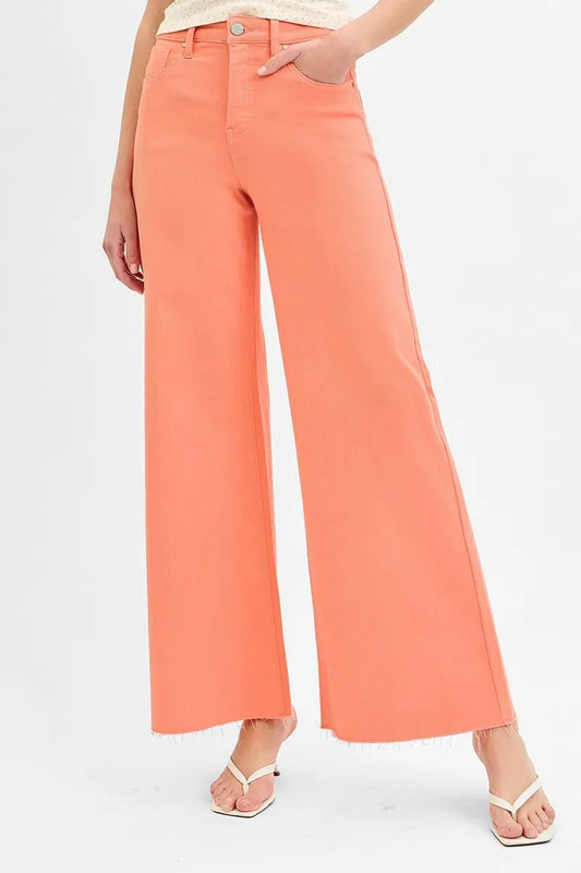 RISEN Full Size Tummy Control High Rise Wide Leg Palazzo Jeans Plus Size - -