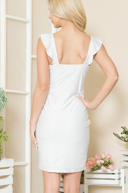 Eyelet Ruffle Sleeve Dress – Garden Party Chic - -