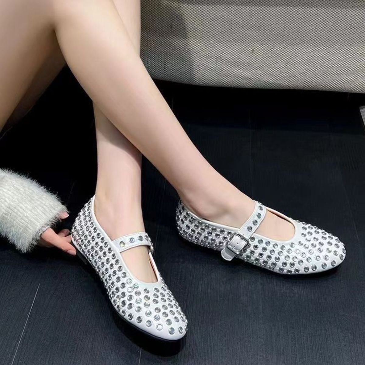 PU Leather Studded Flat Loafers - -