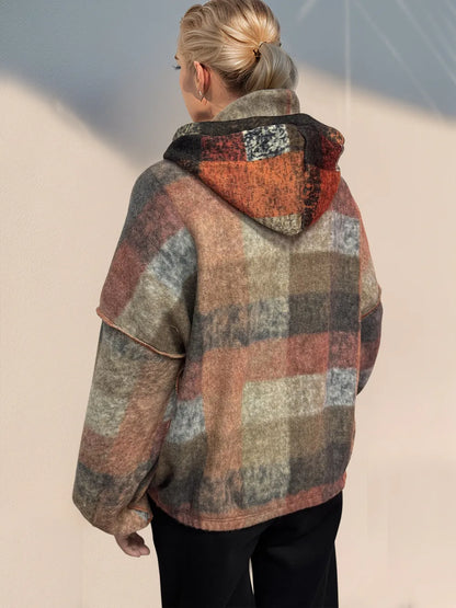 Double Take Full Size Half Zip Exposed Seam Fleece Hoodie - -